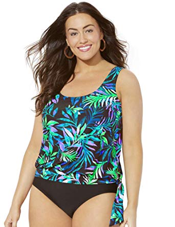 Swimsuits for All Women's Plus Size Side Tie Blouson Tankini Top
