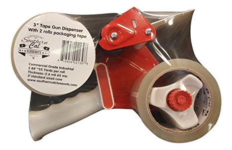 Tape Gun Dispenser with 2 Rolls Commercial Grade Clear Packaging Shipping Tape 2.6mil … (3" with dispenser)