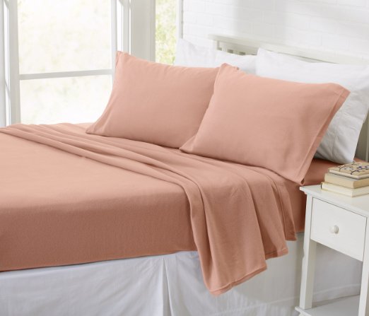 Oxford Collection Super Soft Polar Fleece Sheet Set. Cozy, Plush Winter Sheets in Solid Colors for Ultimate Warmth and Luxury. By Home Fashion Designs. (Twin, Salmon)