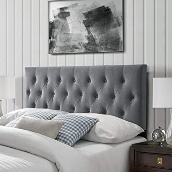 DG Casa Hancock Diamond Tufted Upholstered Adjustable Height Headboard, Queen Size in Grey Polyester Blend Fabric, Gray