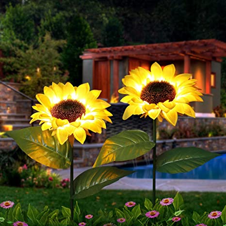 Homeelux Outdoor Sunflower Solar Garden Decor Yard Stake, 26'' Decorative Lights for Garden Patio Porch Backyard (2 Pack)