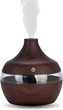 300ml USB Humidifier, Wood Grain USB Humidifier with LED Colorful Night Light Ultrasonic Essential Oil Diffusers for Home Office Bedroom Yoga Spa.