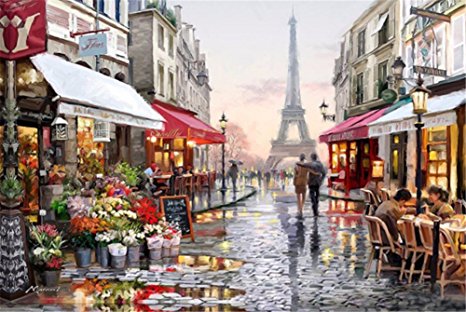 Wooden Framed Paint by Number or Not Diy Oil Painting by Numbers - Eiffel Tower Street View 1620 inches - PBN Kit for Adults Girls Kids White Christmas Decor Decorations Gifts