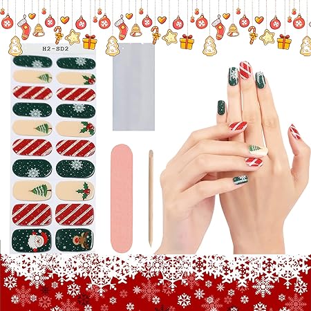 20 Christmas gel nail stickers，Christmas Adhesive Nail Polish Stickers,HOINCO Self-Adhesive Nail Stickers, Christams Nail Decoration(Cyan skip color)