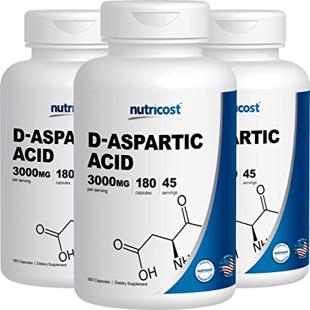 Nutricost D-Aspartic Acid Capsules (180 Caps) (3 Bottles)