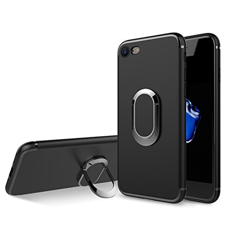 Slim iPhone 6s Plus Case, Ring Case for iPhone 6S Plus with Kickstand, GRUTTI Build-in Ring Holder Kickstand Flexible TPU Case Worked with Car Mount Holder for Apple iPhone 6s Plus (Black)