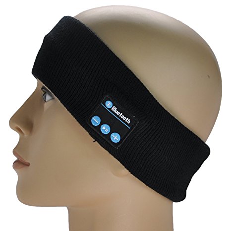 XIKEZAN Latest Handsfree Knitted Bluetooth Sports Run & Sleep Music Headphone Headset Earphones Stereo Speakers headband& Mic (Black)