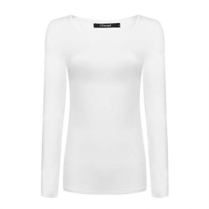 OThread & Co.. Women's Long Sleeves T-Shirt Scoop Neck Plain Basic Spandex Tee