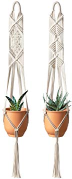 Mkono Macrame Plant Hanger Hanging Planter Wall Art Boho Home Decor 41 Inches, Set of 2