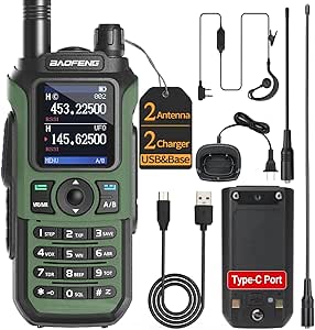 Baofeng UV-5R Upgrade Ham Radio Dual Band Handheld Long Range Two Way Radio for Adults UV-21R Rechargeable Walkie Talkies 999 Channels with Earpiece and 771 Antenna Full Kit