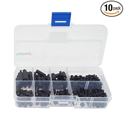 Haobase M3 Nylon Hex Spacers Screw Nut Stand-off Plastic Accessories Assortment with Plastic Box Black 180pcs