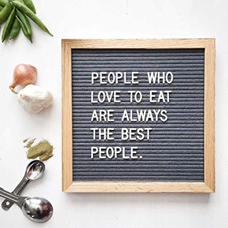Felt Letter Board 10x10 Inches - Changeable Letter Boards Include 510 White Plastic Letters & Oak Frame,Letter Board Stand,Letter Pouch (Gray)