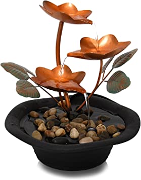 AOC Indoor Fountains Desk Fountain Lotus Leaf Relaxation Mini Tabletop Fountain for Living Room Bedroom (Includes Natural River Rocks)