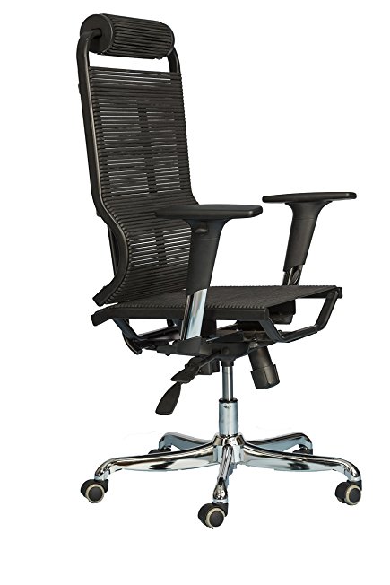 Ergonomic Office Chair High Back – Breathable Comfortable Bungee Seat Mesh & Leather Alternative Executive Computer Desk Task Chair w/ Adjustable Arms, Reclining Ergo Rolling Black Swivel Chair