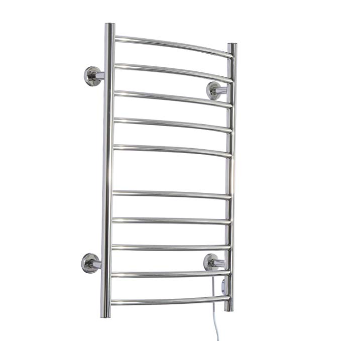 HomCom 10-Bar Curved Stainless Steel Wall Mounted Heated Towel Warmer Rack