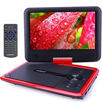 ieGeek 11.5 inch Portable DVD Player with 9.5 inch 360°Swivel Screen, 5 Hour Rechargeable Battery, Support USB/SD Card, Direct Play in Formats AVI/RMVB/MP3/JPEG, Red