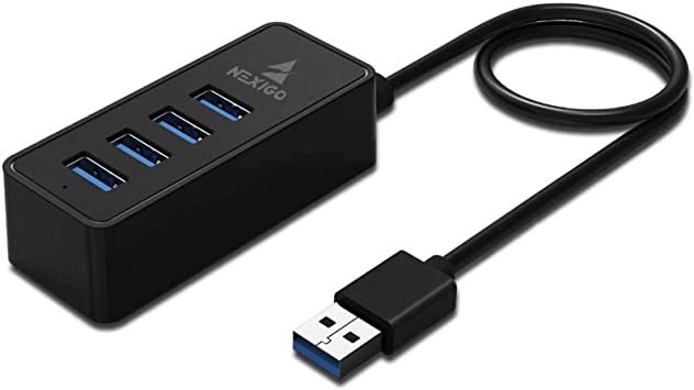 NexiGo 4-Port USB 3.0 Hub, Data USB Hub with 2 ft Extended Cable, for MacBook, Mac Pro, Mac Mini, iMac, Surface Pro, XPS, PC, Flash Drive, Mobile HDD