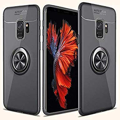Galaxy S9 Case, cresawis Samsung Galaxy S9 Case, 360 Rotating Ring Holder & Magnetic Metal Patch Shock Absorbing Bumper Soft TPU Case for Samsung Galaxy S9-Black