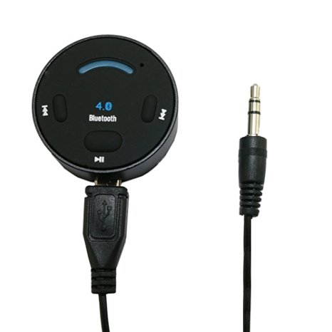 Urant B6 Bluetooth Car Kit AUX Music Receiver Audio Adapter V4.1 2.4GHz Handsfree Built in Mic Support Siri Function with Micro USB to 3.5mm Audio Cable,Black