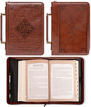 Christian Art Gifts Men's Classic Bible Cover Names of God Exodus 34:6, Brown Faux Leather, XL