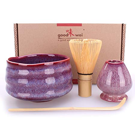 Goodwei Premium Matcha Tea Set - Ceremonial Bowl Chawan, Whisk and Holder   Gift Box (Seiun, 80)
