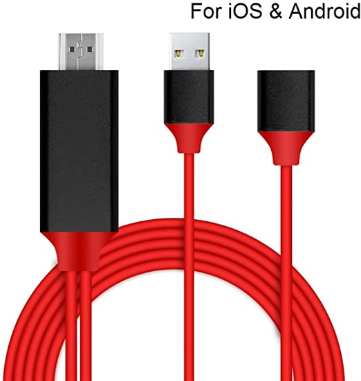 USB to HDMI Adapter Converter Cable 1080P HDTV Cord HDMI Adapter Cable HDTV Phone to HDMI TV Cable Support iOS and Android and Type C USB 3.1 Devices, Red/Black (Plug and Play)