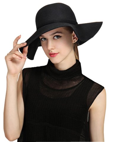 Bienvenu Women's Wide Brim Wool Ribbon Band Floppy Hat