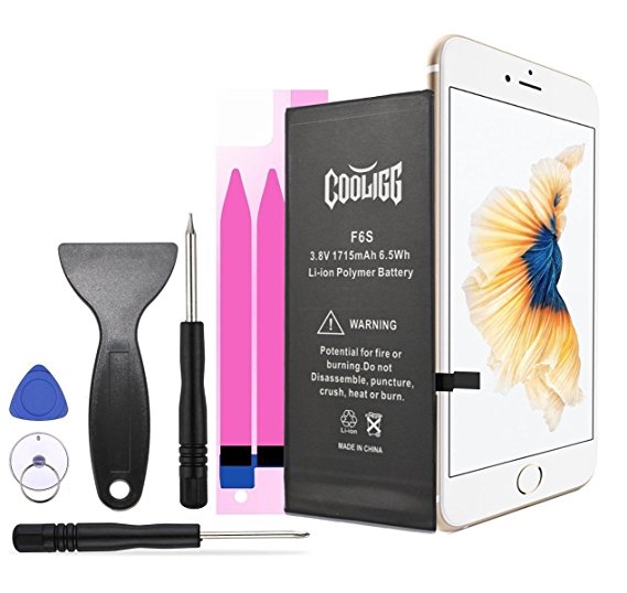 Cooligg Battery for iPhone 6S Replacement Repair Kit Incl. Tool and Adhesive Strips Video Guide 1715mAh (for iPhone 6S)