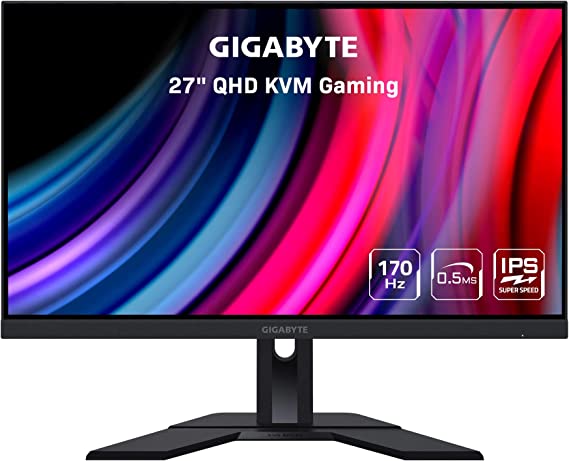 GIGABYTE M27Q-R 27" 170Hz 1440P KVM Gaming Monitor, 2560 x 1440 SS IPS Display, 0.5ms (MPRT) Response Time, HDR Ready, FreeSync Premium, 1x Display Port 1.2, 2X HDMI 2.0, 1x USB Type-C (RENEWED)