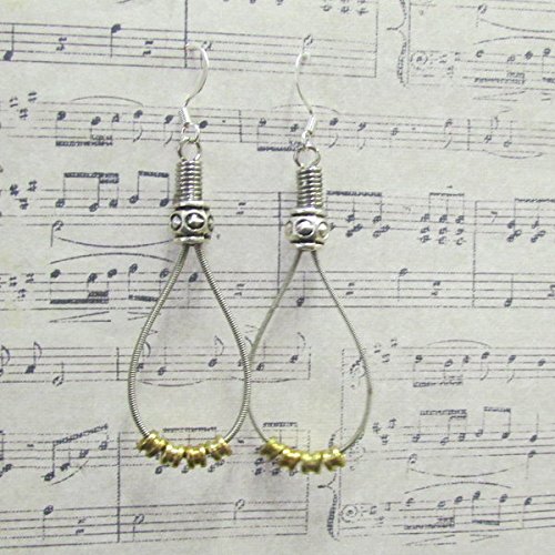 RECYCLED GUITAR STRING EARRINGS WITH BRASS GUITAR STRING BOBBINS