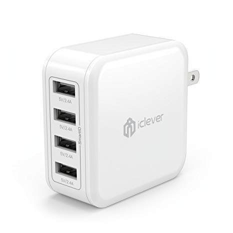 iClever BoostCube 40W 4-Port Universal USB Wall Charger with SmartID Technology, 8A Charging Station for iPhone 7/6s/iPad, External Battery Pack, Bluetooth Speaker and More, White