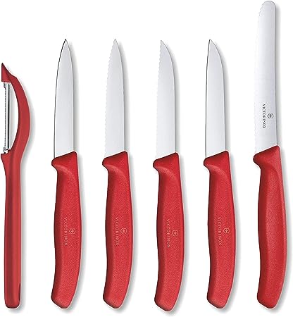 Victorinox Swiss Classic Set of 6 Knife Set - Stainless Steel Paring Knives, Red, Swiss Made