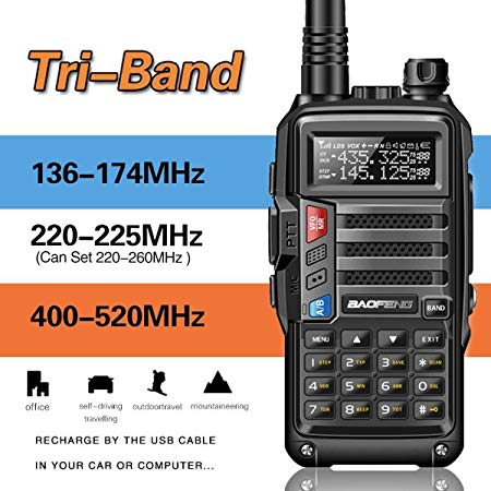 BaoFeng UV-9S Tri-Band 5W VHF,1.25M,UHF 136-174/220-225/400-520Mhz Extra 220 Antenna Portable Amateur Ham Two Way Radio