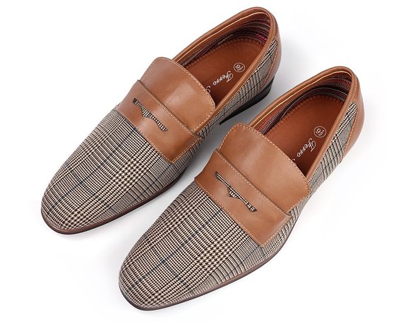 Ferro Aldo Men Fashion Slip On Loafers Dress Shoes Leather Lining Brown Plaid