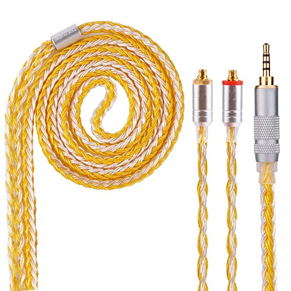 Headphone Extension Cable,16 Core MMCX Replacement Cable,Upgrade Silver Plated Cable Replacement for SHURE SE215、SE846、SE425、SE535、SE535LTD-J、SE315 PRO H5 HQ5,KZ,F30 Better Earphones (MMCX 2.5mm)