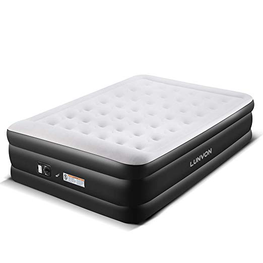 Lunvon Queen Air Mattress Guest Durable Inflatable Airbed Blow Up Elevated Raised Air Bed with Built-in Electric Air Pump, Storage Bad and Repair Patches Included, Height 18.5 inche, 2-Year Warranty