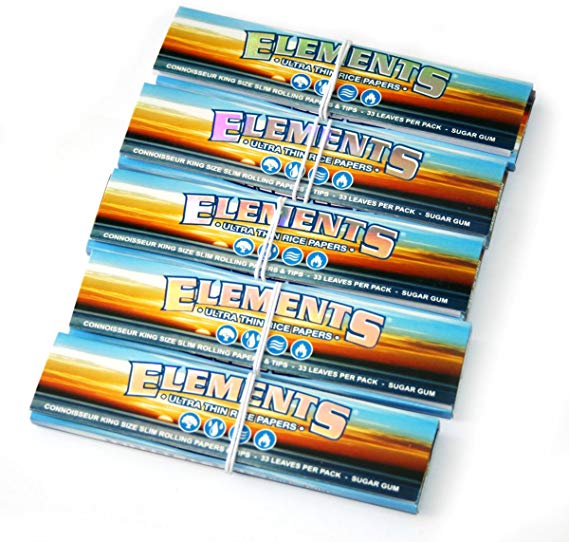 Elements Ultra Thin Rice Connoisseur King Size Slim With Tips Rolling Paper 5 Pack