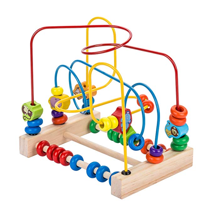 Komorebi Wooden Animal Beads Maze Game Educational Preschool Toddler Toys for 1 2 3 4 5 Year Old Boys Girls Roller Coaster Around Circle Bead Early Development Toys with Mini Abacus