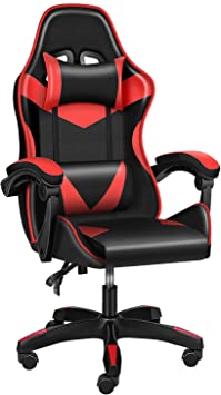 YSSOA Racing Office Computer Ergonomic Video Game Backrest and Seat Height Recliner 180 Degrees Adjustable Swivel Task Chair with Headrest and Lumbar Support, Red/Black