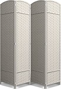 Sorbus 4 Panel Room Divider 6 ft. Tall - Privacy Screen, Extra Wide Double Hinged Panels, Mesh Hand-Woven Design, Partition Room Dividers and Folding Privacy Screens, Wall Divider for Room Separation