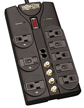 Tripp Lite 8 Outlet Surge Protector Power Strip, 10ft Cord Right Angle Plug, Tel/Modem/Coax, & $250K INSURANCE (TLP810SAT)