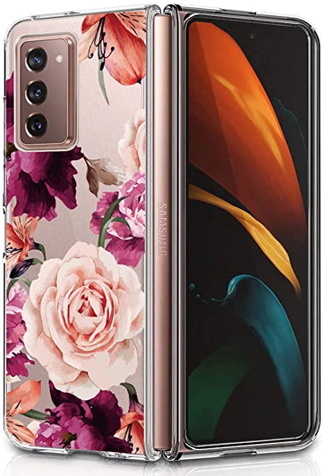 BAISRKE Galaxy Z Fold 2 Case, Slim Shockproof Clear Matte Case with Flowers Flora Pattern Hard Plastic Back Cover Phone Cover for Galaxy Z Fold 2 [Purple]