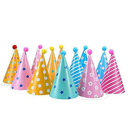 12PCS Party Hats, Lovely Paper Cone Birthday Party Hats for Children and Adults, Fun Birthday Jamboree Party Hats