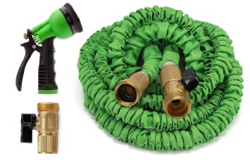Expandable Garden Hose 50 Feet Strongest Expandable Hose With All Brass Connectors,8 Pattern Spray Nozzle And High Pressure - Resistance Latex.