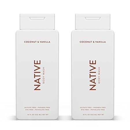 Native Body Wash Natural Body Wash for Women, Men | Sulfate Free, Paraben Free, Dye Free, with Naturally Derived Clean Ingredients Leaving Skin Soft and Hydrating, Coconut & Vanilla 18 oz - 2 Pk