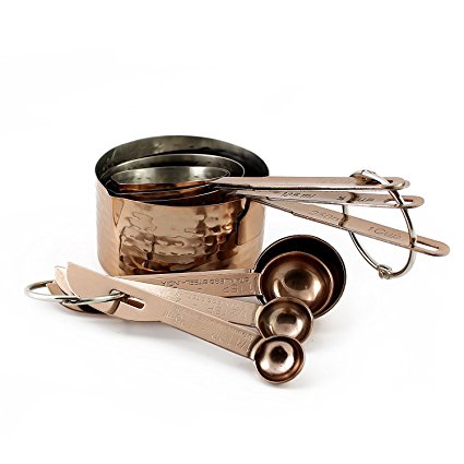 8-Piece Copper Measuring Cup & Spoon Set; Hammered Copper Style with Stainless Steel