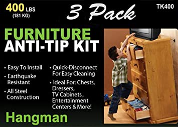 Hangman Anti-Tip Kit to Prevent Furniture Falling-Steel (TK-400-3)