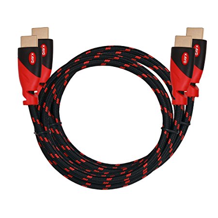 HDMI Cable 3FT [2 Pack],High Speed HDMI Cable KAYO 3FT-PACK of 2,Gold-Plated Supports [Ultra HD|4K Resolution|3D|Ethernet|Audio Return|1080p] Red,BLACK Sleeve[Latest Version] Plus Bonus Cable Tie