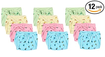 AmBaby® New Born Washable & Reusable Hosiery Cotton Cloth Diapers/ Nappies/ Langot 0-6 Months (Printed) - Pack of 12