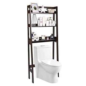 RELAXIXI Over The Toilet Storage, Bathroom Space Saver Rack, Multifunctional Toilet Rack, 3-Tier Shelf Organizer with Adjustable Bottom Bar (Walnut)